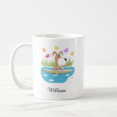 Cartoon Cute Dog Puppy Kayaking Kayak Water Sport