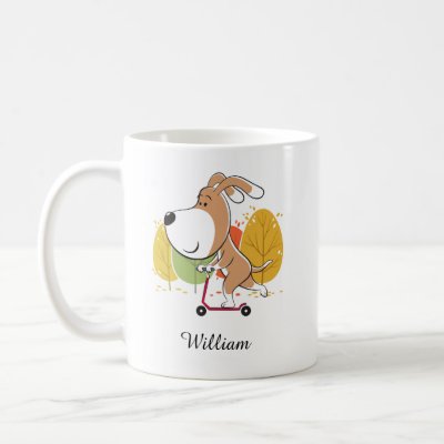 Cartoon Cute Dog Puppy Kick Scooter Autumn Fall