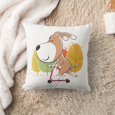 Cartoon Cute Dog Puppy Kick Scooter Autumn Park