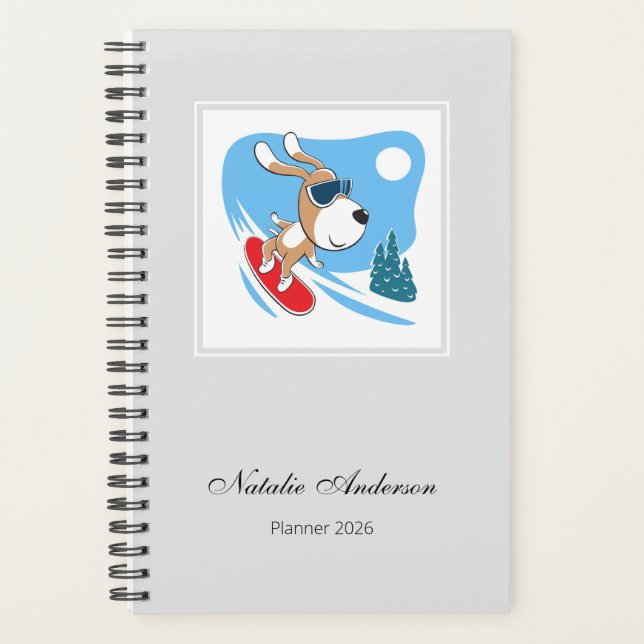 Cartoon Cute Dog Puppy Snowboard Sport 2026 (Devant)