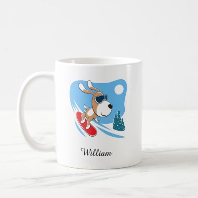 Cartoon Cute Dog Puppy Snowboard Winter Sport Sun