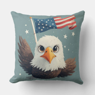 Cartoon Cute Eagle patriotic gifts for kids Throw Pillow