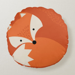 Cartoon Cute Fox Orange Coussin rond