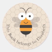 Cartoon Cute Funny Honey Bee Honeycomb Bookplate