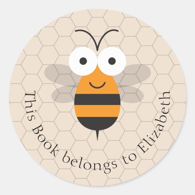 Cartoon Cute Funny Honey Bee Honeycomb Bookplate Classic Round Sticker (Front)