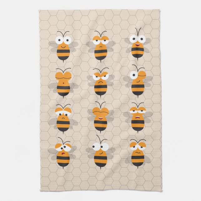 Cartoon Cute Funny Honey Bee Honeycomb Kitchen Towel (Vertical)