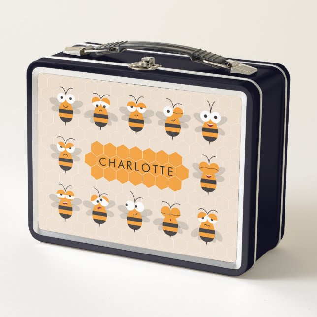 Cartoon Cute Funny Honey Bee Honeycomb Metal Lunch Box (Front)