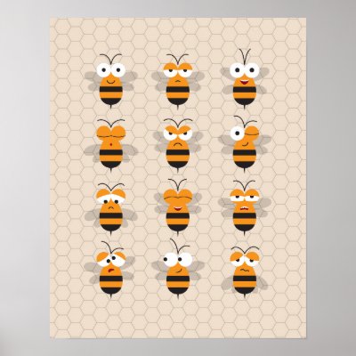 Cartoon Cute Funny Honey Bee Honeycomb