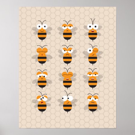 Cartoon Cute Funny Honey Bee Honeycomb
