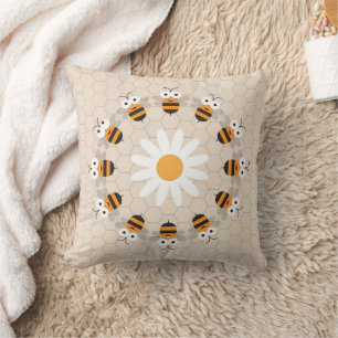 Cartoon Cute Funny Honey Bee Honeycomb Throw Pillow