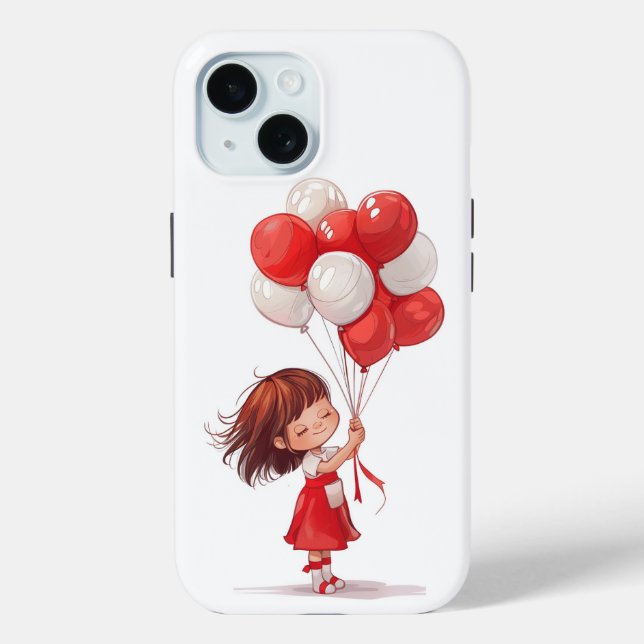 Cartoon Cute Girl with Balloons iPhone Case (Back)
