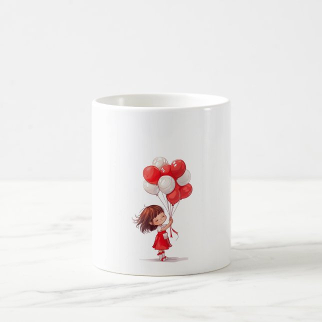 Cartoon Cute Girl with Balloons Mug (Center)