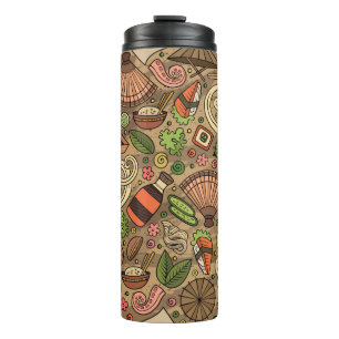 Cartoon cute hand drawn Japan food seamless patter Thermal Tumbler