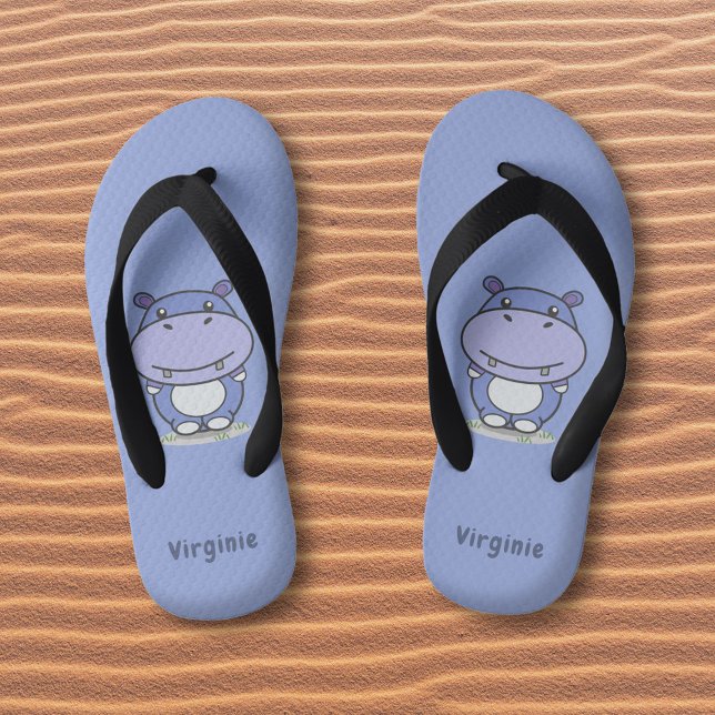 Cartoon Cute Hippo Blue Kid's Flip Flops (Cartoon Cute Hippo Blue Flip Flops)