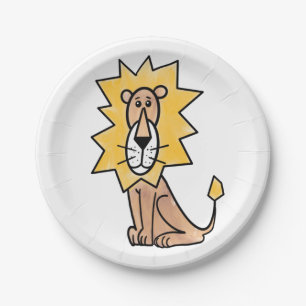 cartoon cute lion kids retro safari jungle animal  paper plate