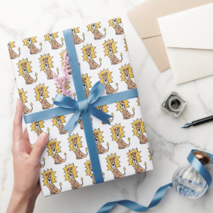 cartoon cute lion kids retro safari jungle animal wrapping paper