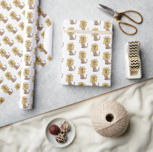 cartoon cute lion kids retro safari jungle animal wrapping paper