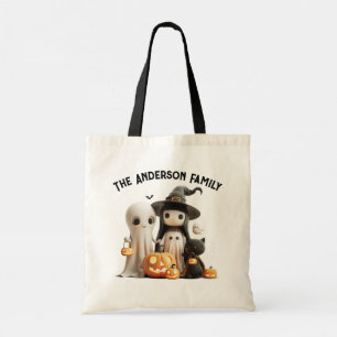 Cartoon Cute Witch Ghost Pumpkins Family Halloween Tote Bag