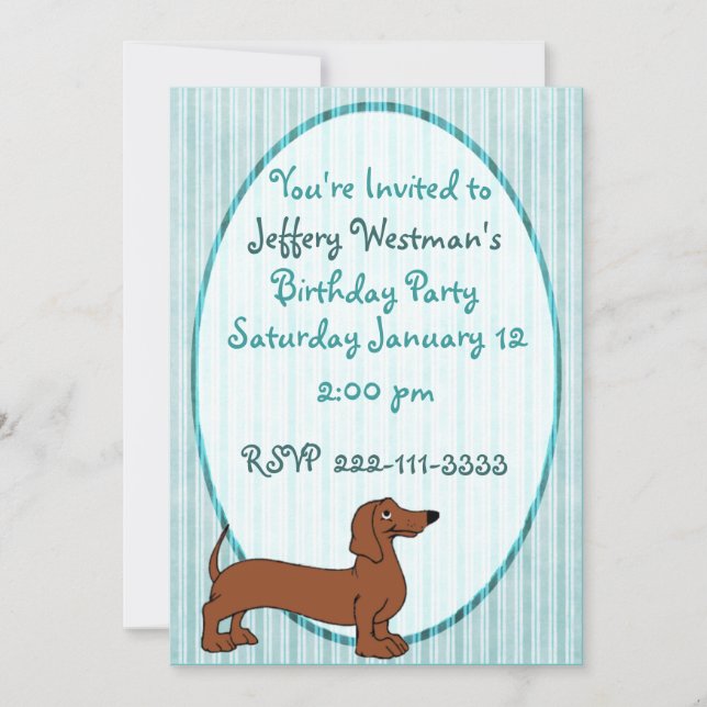 Cartoon Dachshund Childrens Birthday Invitation (Front)