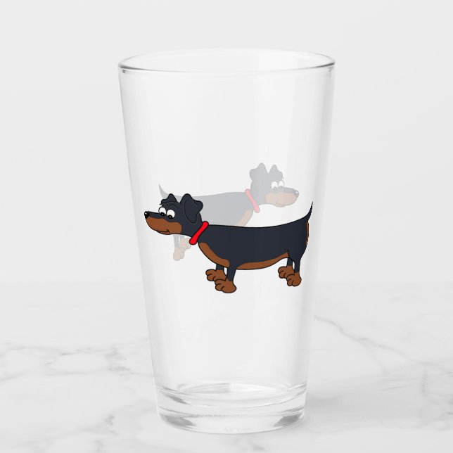 Cartoon Dachshund Dog Glass Tumbler (Front)