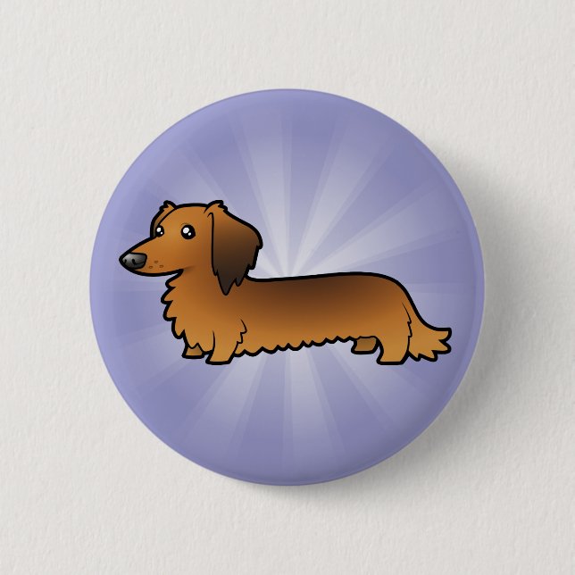 Cartoon Dachshund (longhair) 2 Inch Round Button (Front)