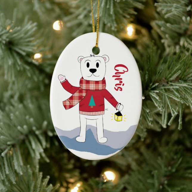 Cartoon Dad Polar Bear Christmas Ornament (Tree)