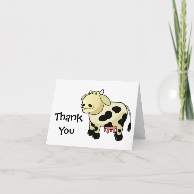 Cartoon Dairy Cow Thank You Note Card (Front)