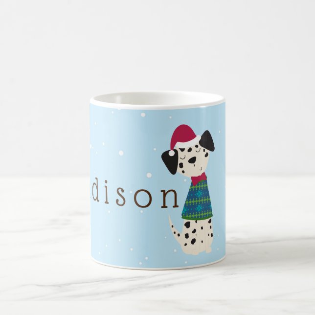 Cartoon Dalmatian in Sweater Christmas Coffee Mug (Center)