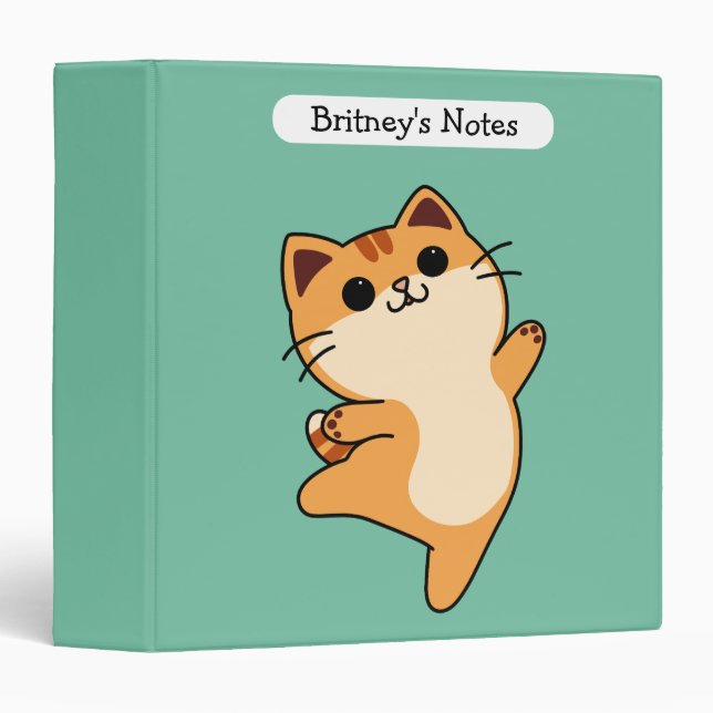 Cartoon Dancing Orange Cat, Custom, Green Binder (Front/Spine)