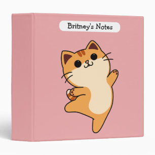 Cartoon Dancing Orange Cat, Custom, Pink Binder