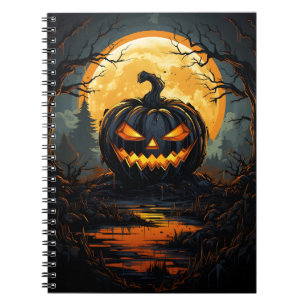 Cartoon Dark Blue Jack O Lantern In The Forest Notebook