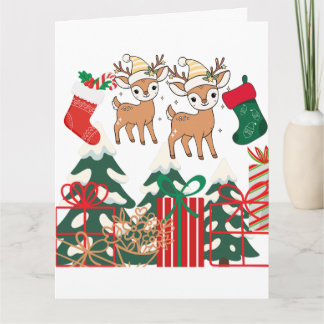 Cartoon Deer & Christmas Elements Card