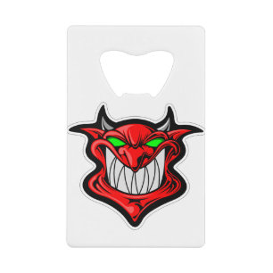 Cartoon demon face head satan credit card bottle opener