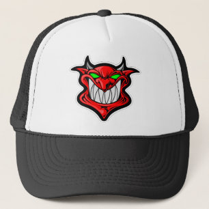Cartoon demon face head satan trucker hat