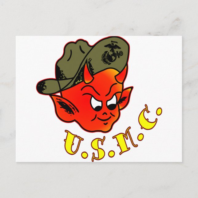 Cartoon Devil Marine Corps Postcard (Front)