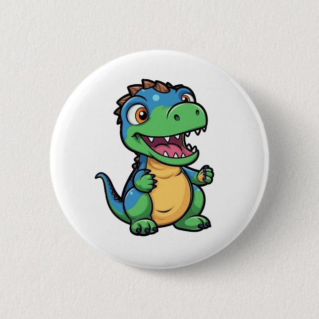 Cartoon dinosaur illustration 2 inch round button (Front)