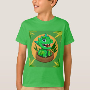 Cartoon Dinosaur in a Tropical Scene T-Shirt