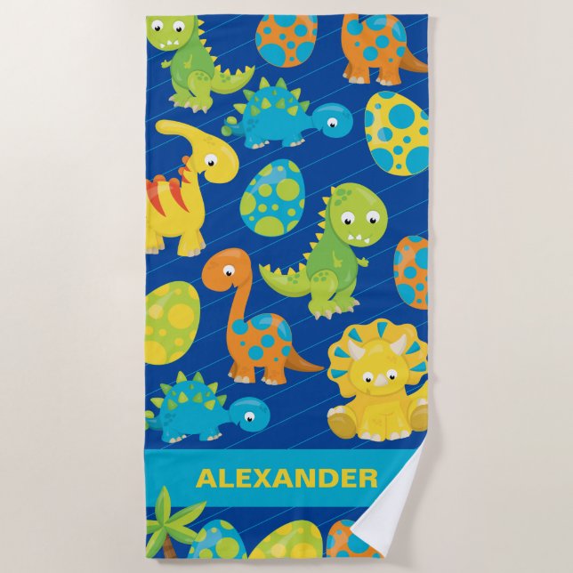 Cartoon Dinosaur Pattern Boys Summer  Beach Towel (Front)
