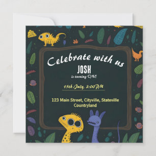 Cartoon dinosaurs 1st Birthday invitation