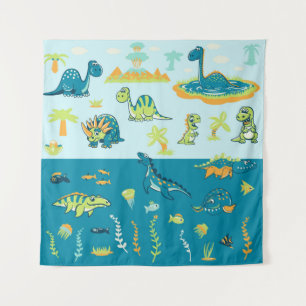 Cartoon Dinosaurs: Land & Sea Set Tapestry