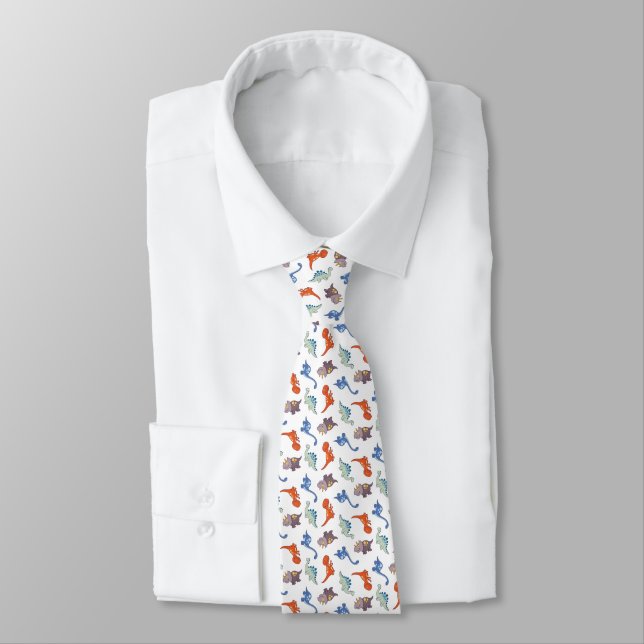 Cartoon Dinosaurs Your Background Colour Tie (Tied)