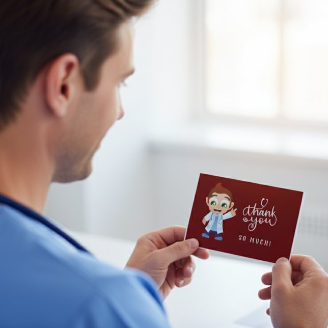 Cartoon Doctor Red Thank You Card (Creator Uploaded)