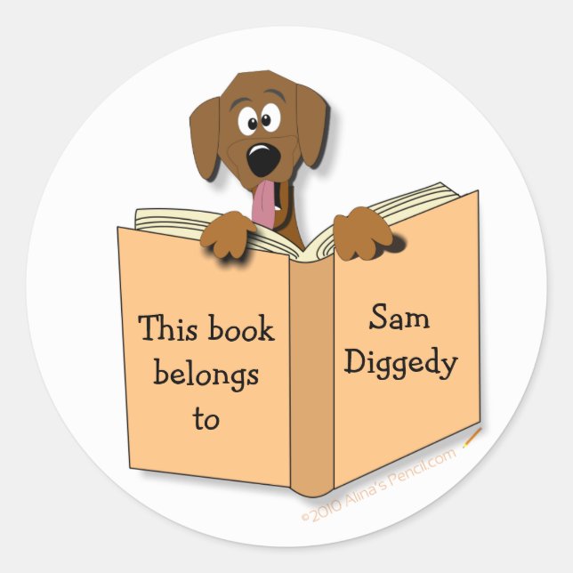 Cartoon Dog Bookplate Stickers Template (Front)