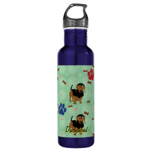 Cartoon Dog - Dachshund Black and Tan Tiled 710 Ml Water Bottle