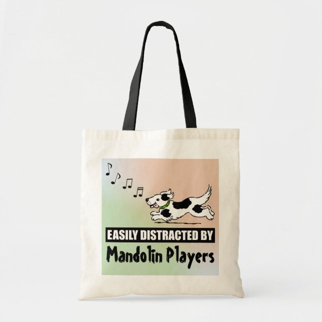 Cartoon Dog Easily Distracted by Mandolin Players Tote Bag (Front)