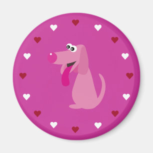 Cartoon Dog & Hearts Customizable Pink Charity Magnet