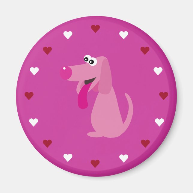 Cartoon Dog & Hearts Customizable Pink Charity Magnet (Front)