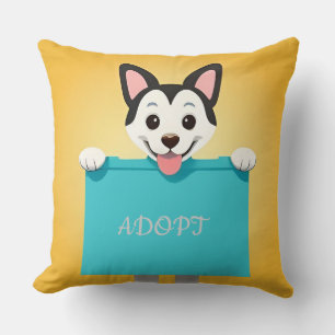 Cartoon Dog Holding Signboard Throw Pillow