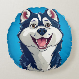 Cartoon Dog Husky Lover Gift Round Pillow