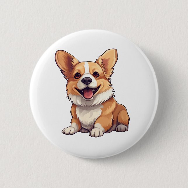 Cartoon dog illustration 2 inch round button (Front)
